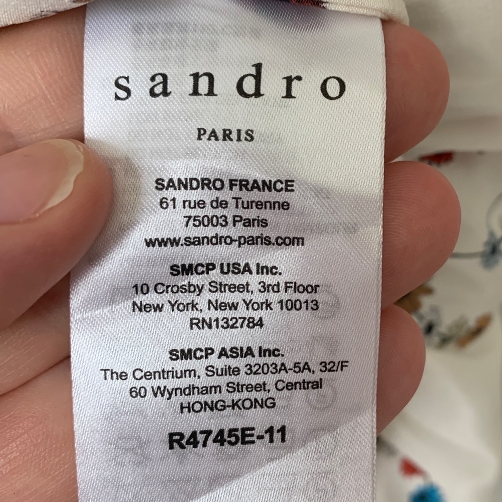 Sandro Paris 100% Silk Sleeveless Dress Floral Off White Mini Sheer Women's Sz 6 - Picture 11 of 13